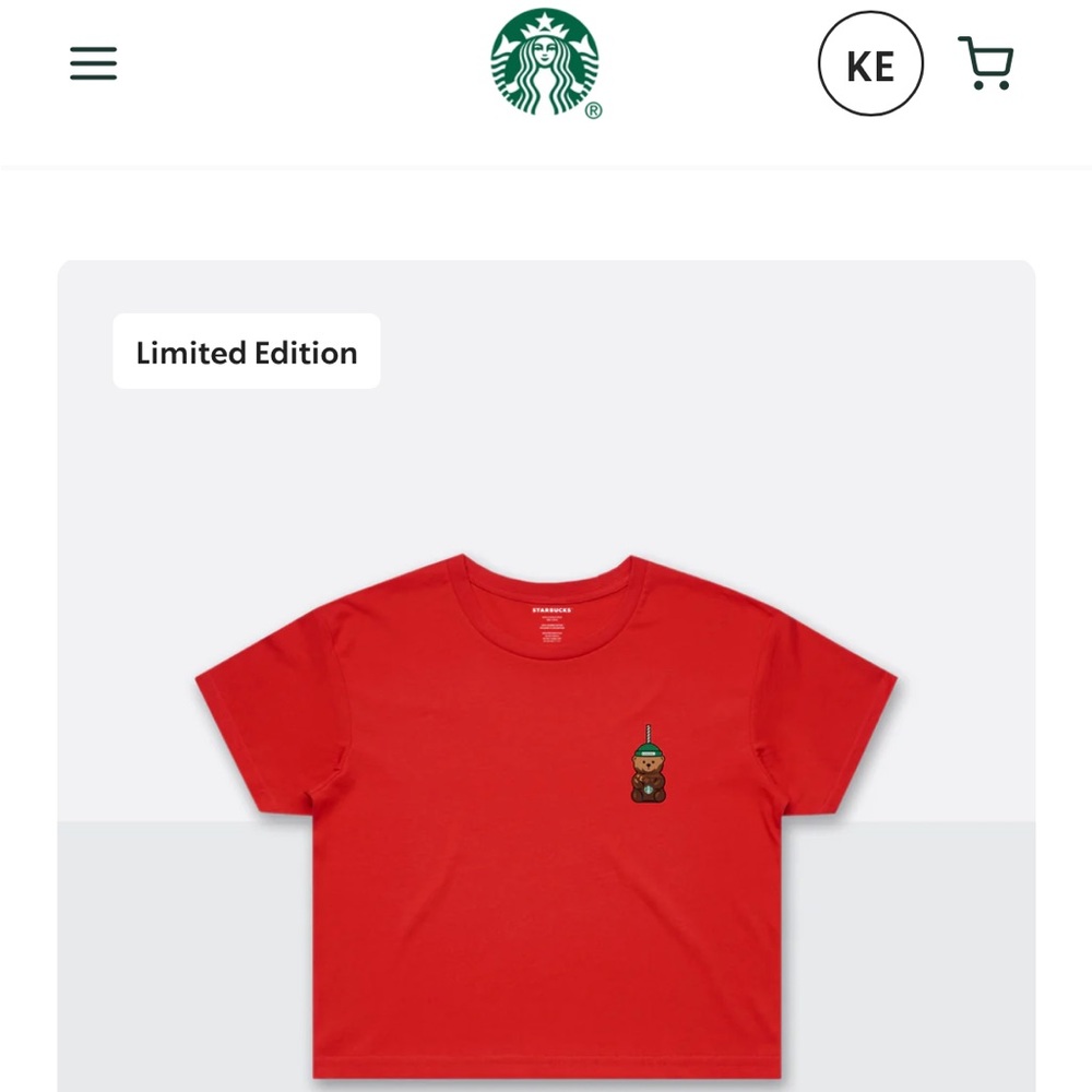 Starbucks Kids Red Short Sleeve Tee with Bear Patch